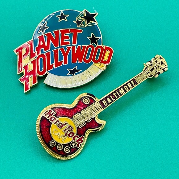 Hard Rock Cafe Guitar Pin & Planet Hollywood Pin BALTIMORE Inner Harbor - Picture 1 of 6